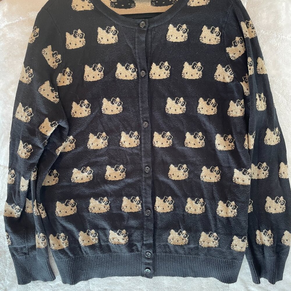 Hello Kitty ModCloth Collab Women's Black & Gold Glitter Cardigan Plus Size 2X - Picture 4 of 8